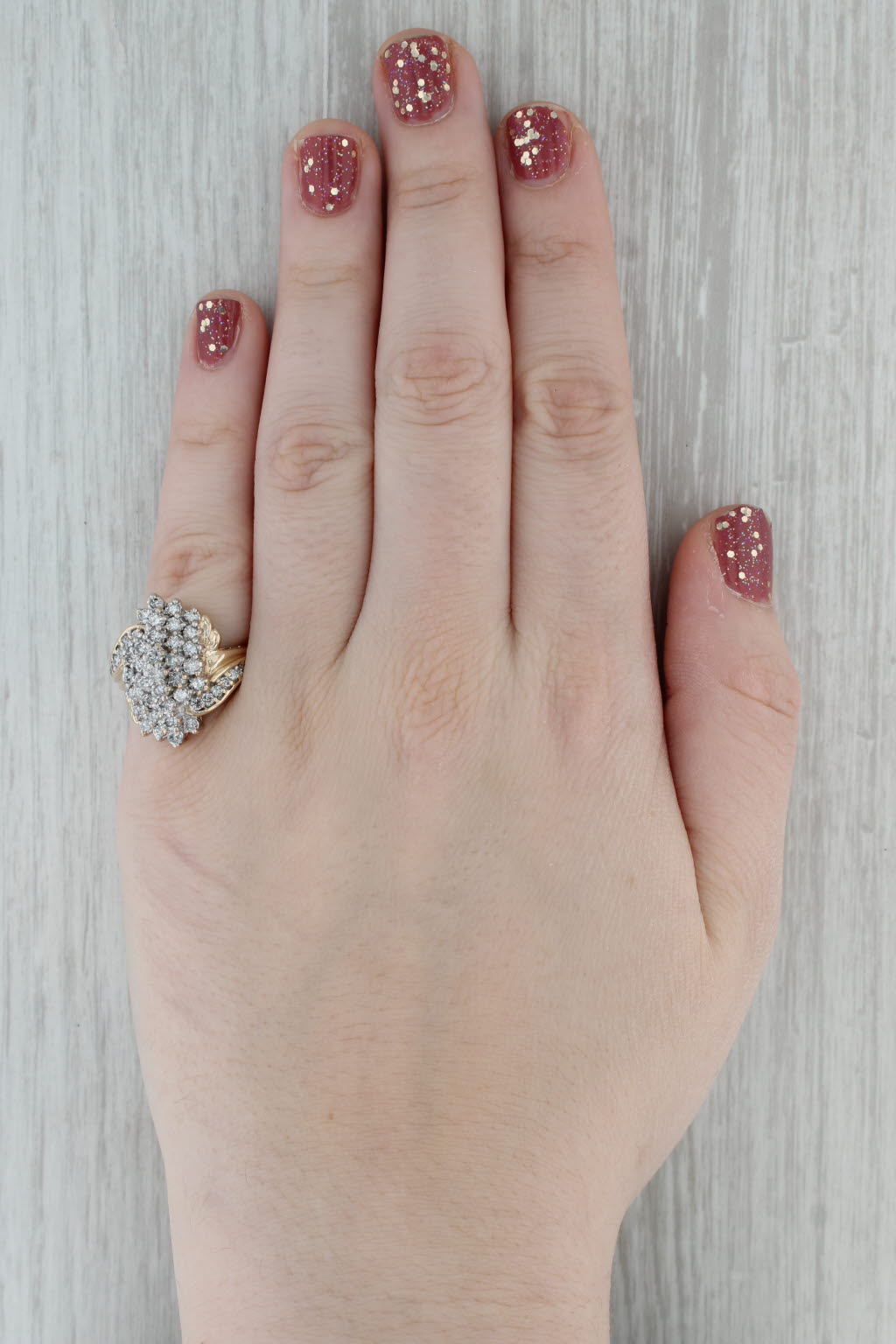 Dark Gray 1.78ctw Diamond Cluster Ring 10k Yellow Gold Cocktail Size 7.25