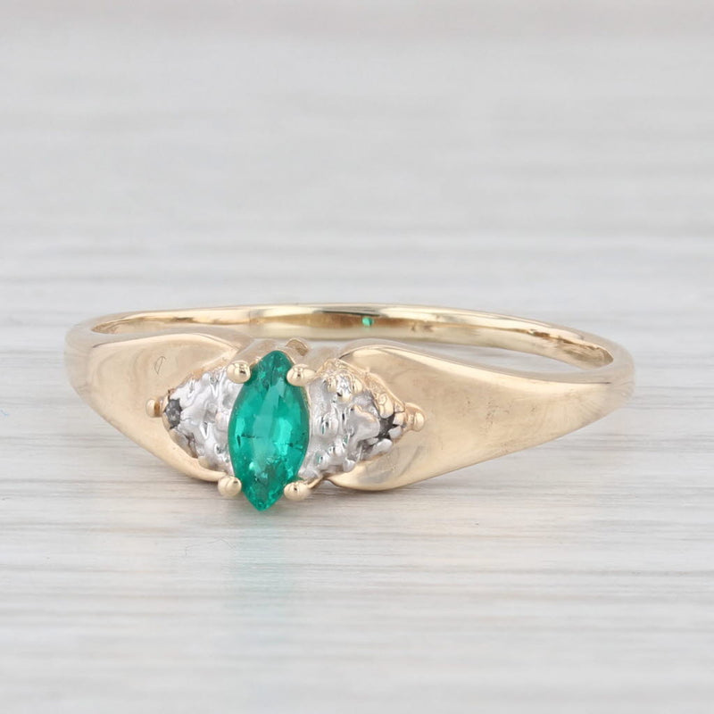 0.19ct Lab Created Emerald Marquise Solitaire Ring 10k Gold Diamond Accents