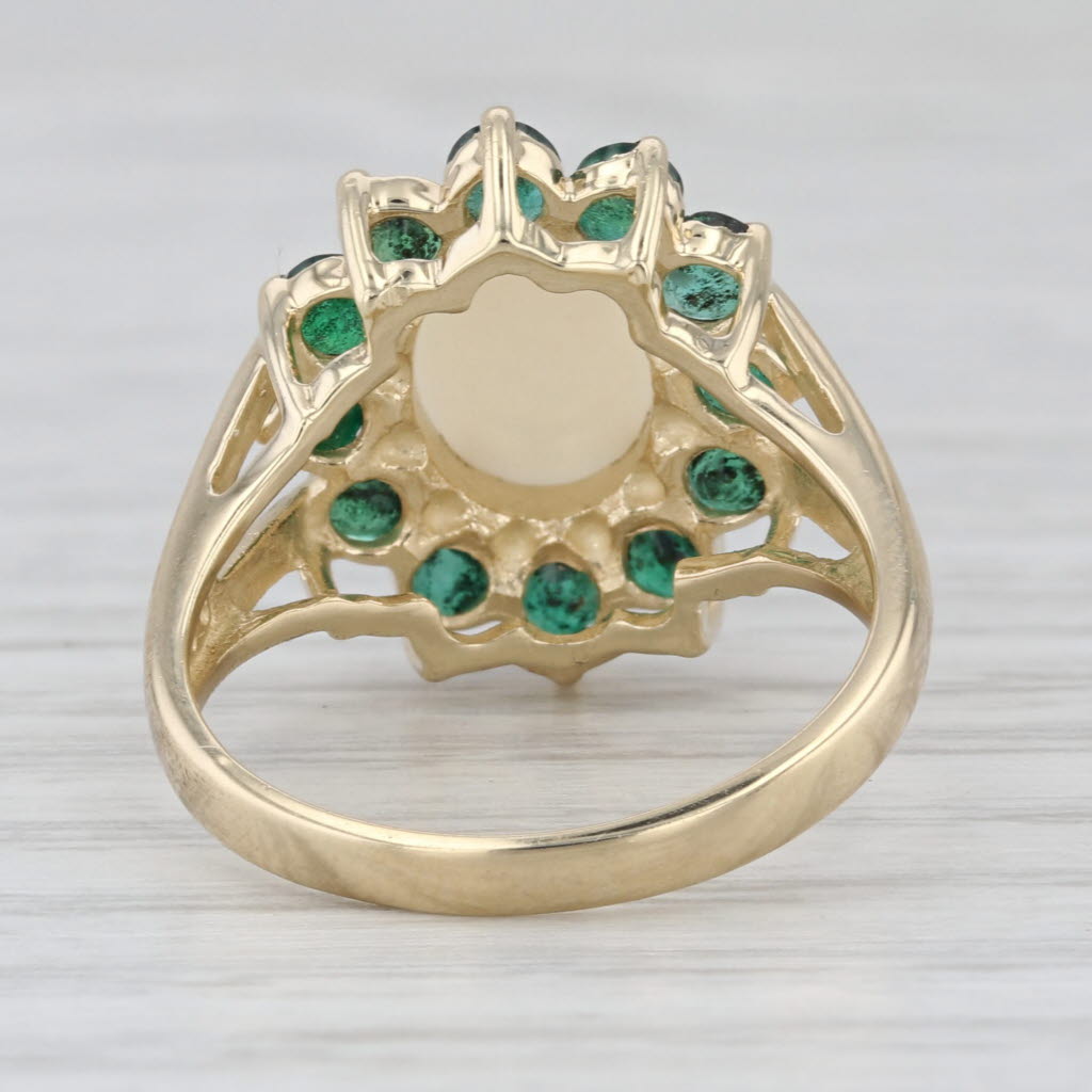 Opal Cabochon 1.20ctw Emerald Halo Ring 14k Yellow Gold Size 7