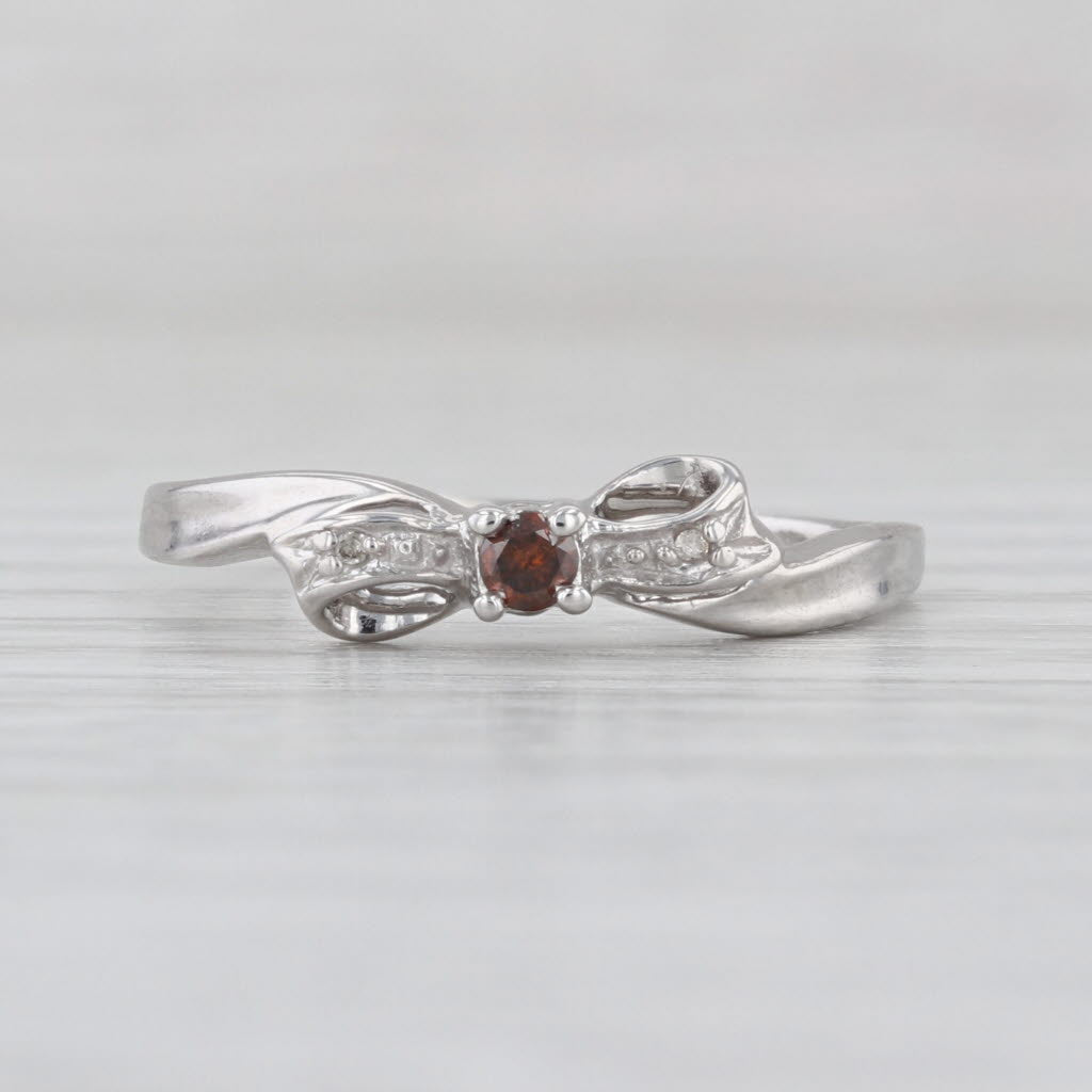 Orange Diamond Bow Ring 10k White Gold Size 8 Stackable