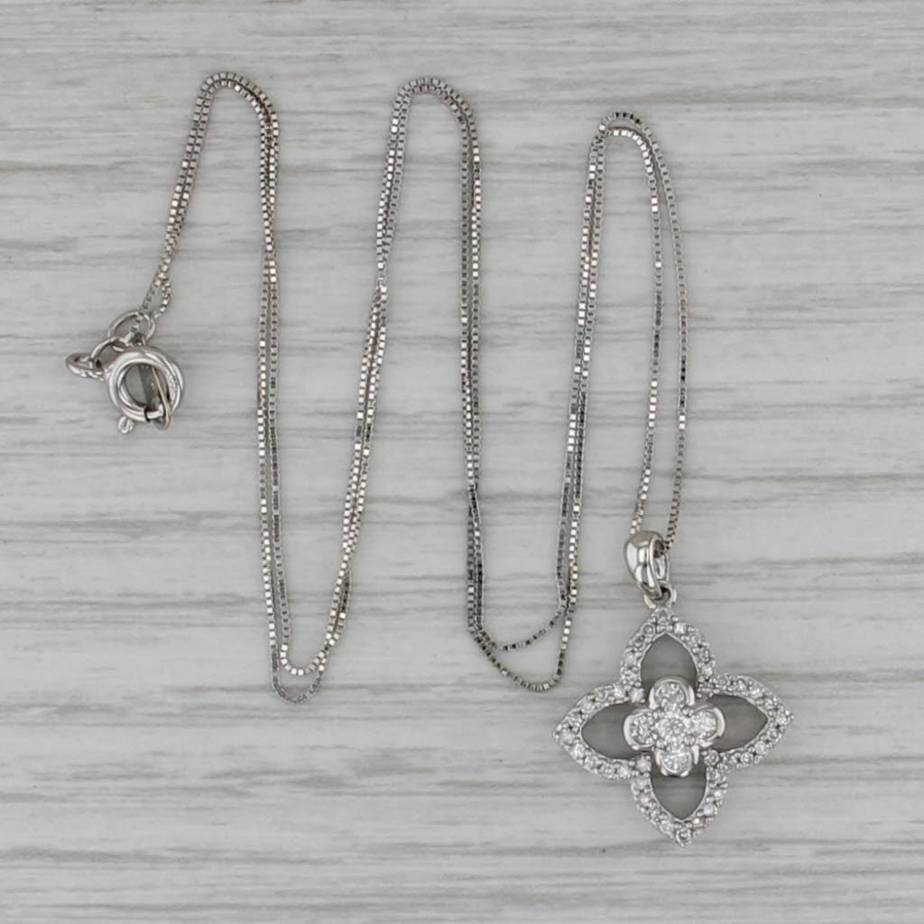 0.30ctw Diamond Flower Pendant Necklace 10k White Gold 18.25" Box Chain