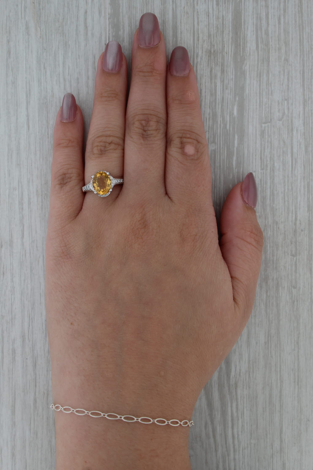 2.43ctw Oval Citrine Diamond Halo Ring 14k White Gold Size 6.75