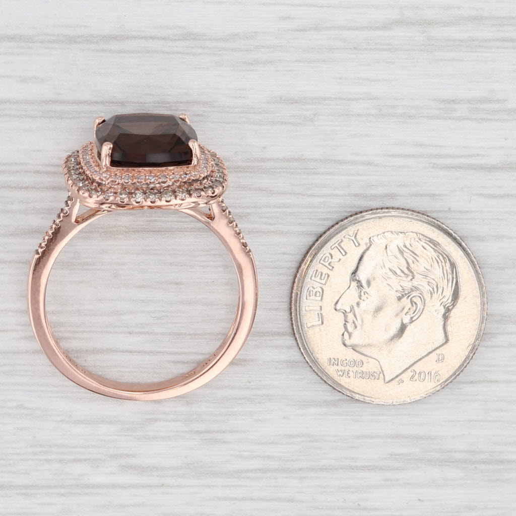Light Gray 3.12ctw Cushion Smoky Quartz Diamond Halo Ring 14k Rose Gold Size 7
