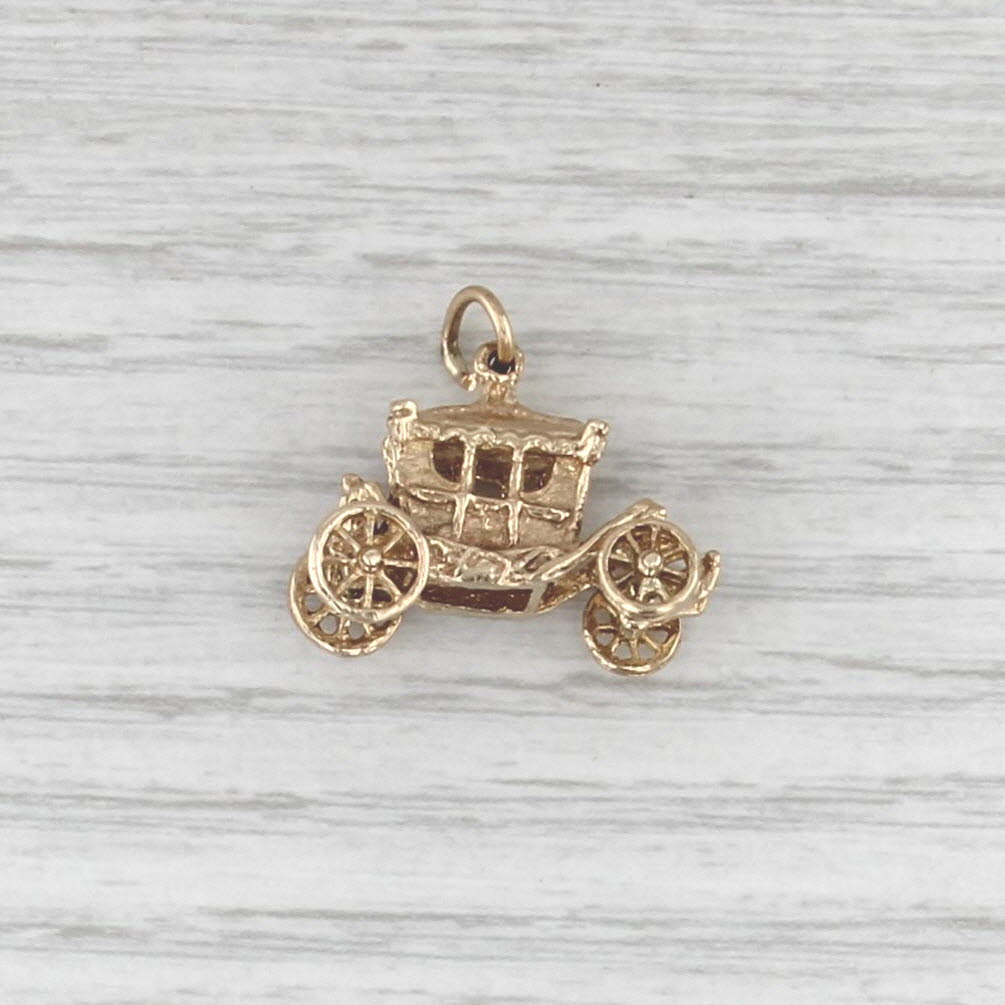 Old Timey Car Charm 9k Yellow Gold Wheels Move 3D Pendant British