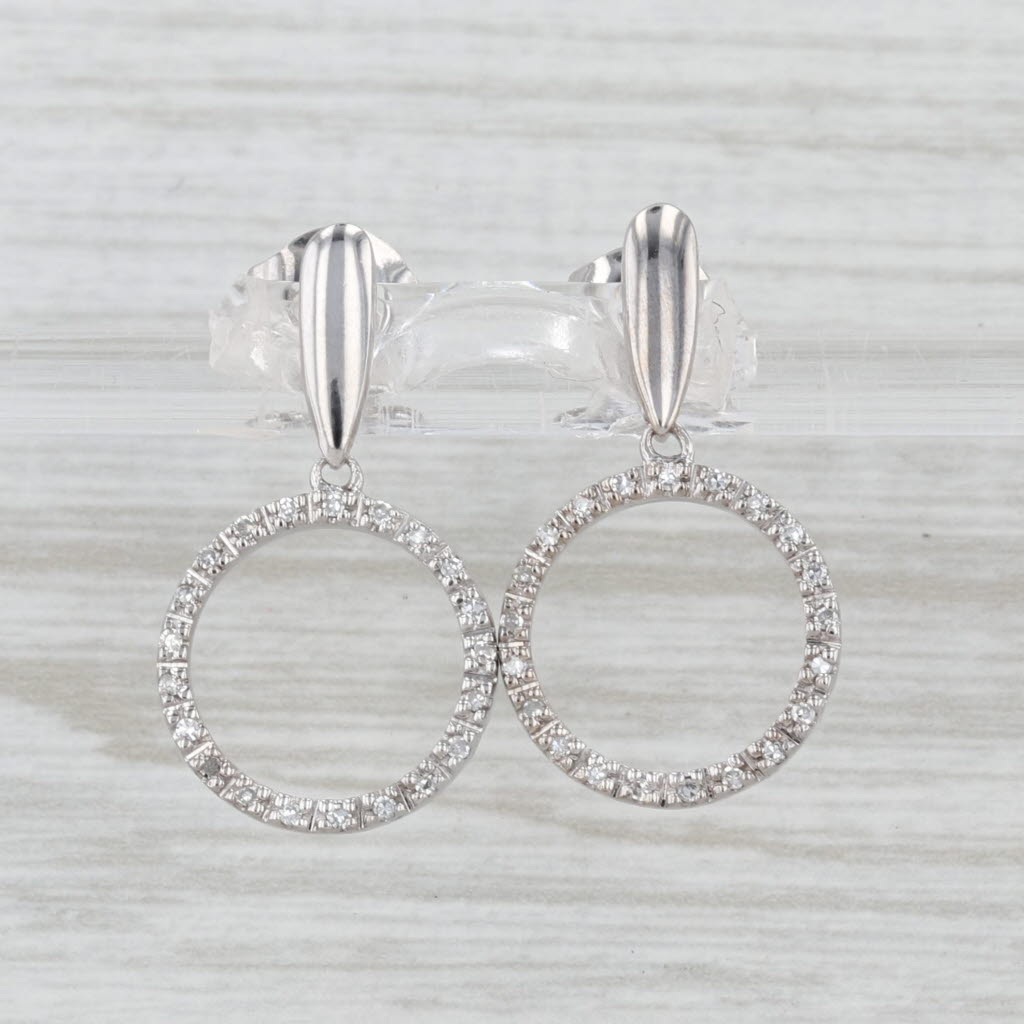 0.18ctw Diamond Circle Dangles Earrings 14k White Gold
