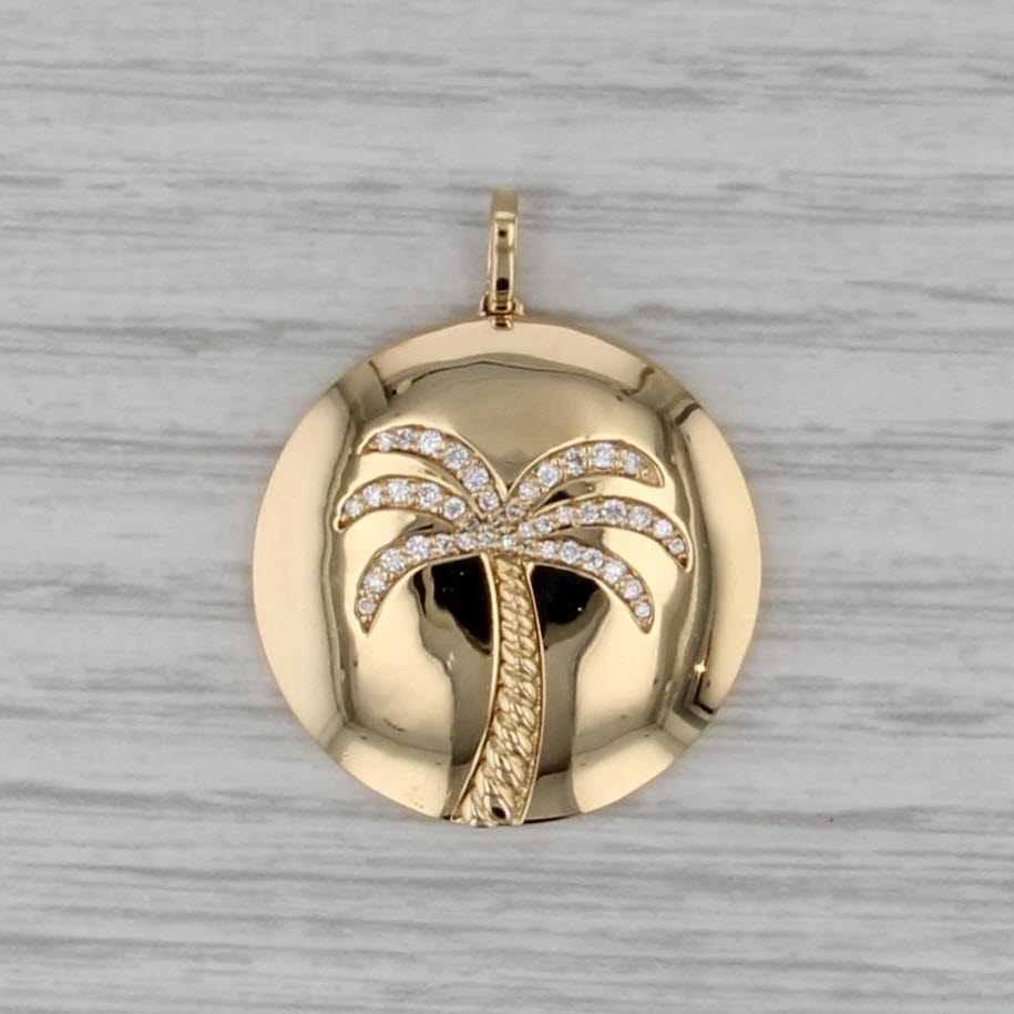 0.17ctw Diamond Palm Tree Pendant Doves By Doron Paloma 18k Yellow Gold