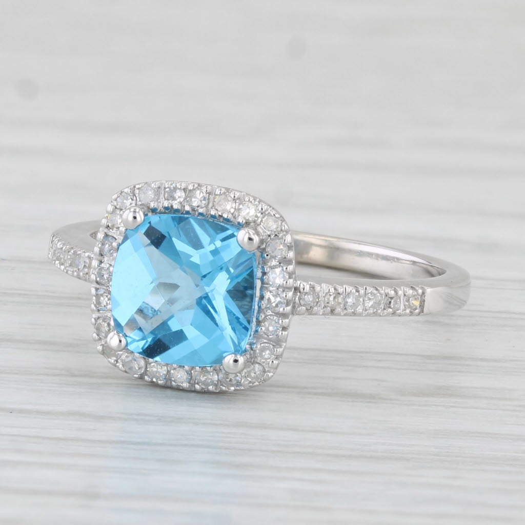 Light Gray 1.95ctw Cushion London Blue Topaz Diamond Halo Ring 14k Gold Size 7 Engagement