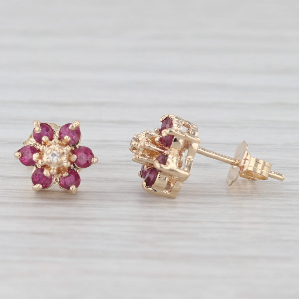 Light Gray 0.36 ctw Ruby Diamond Flower Studs 10K Yellow Gold Earrings