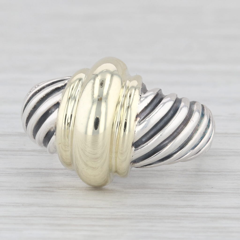 Light Gray David Yurman Sterling Silver 14K Yellow Gold Domed Center Cable Ring Size 6.75