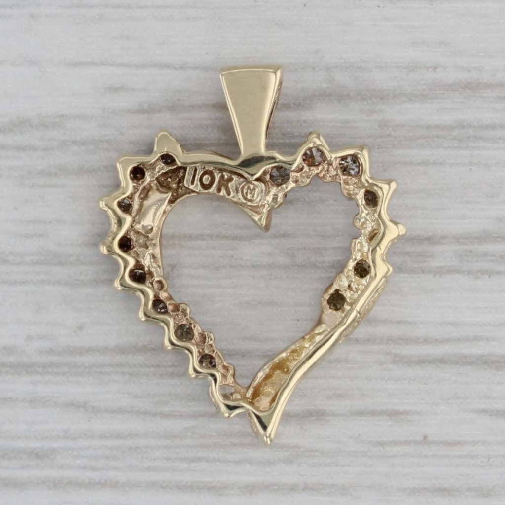 Gray 0.20ctw Diamond Open Heart Pendant 10k Yellow Gold Small Drop