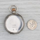 Antique Pocket Watch Shaker Case Pendant Silver Enamel Floral Engraved