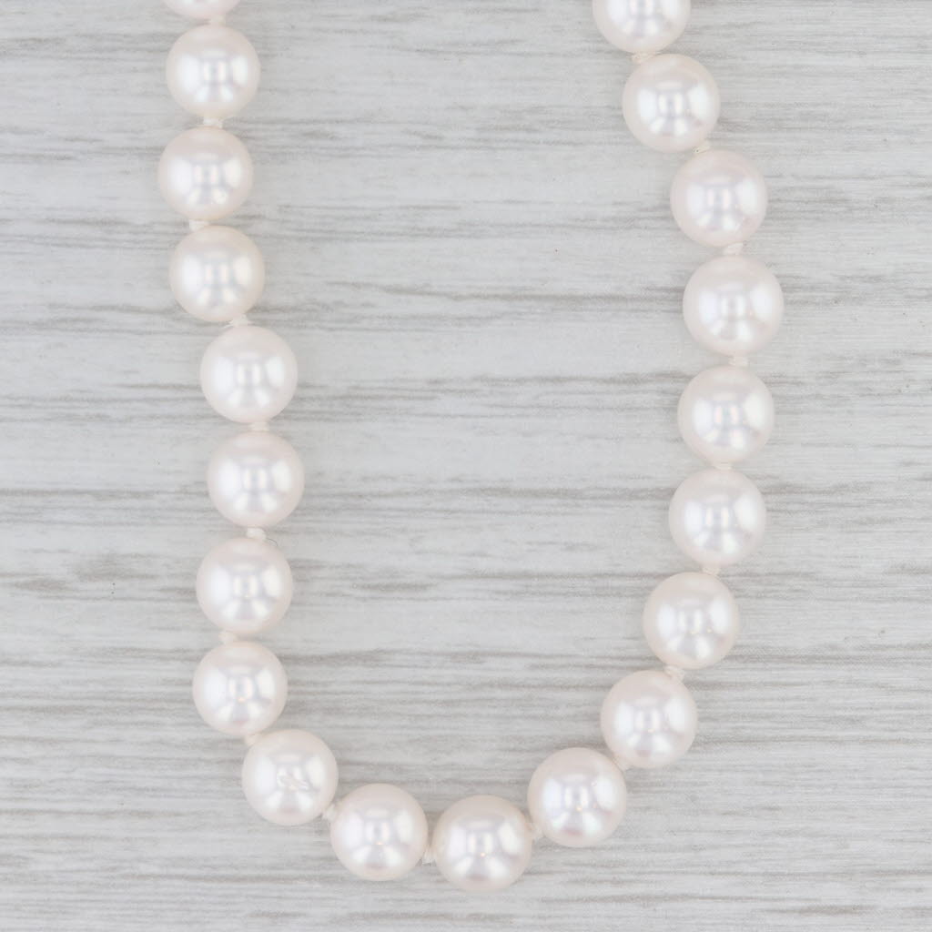 Cultured Pearl Bead Single Strand Necklace 14k Yellow Gold 30" 6.7 mm