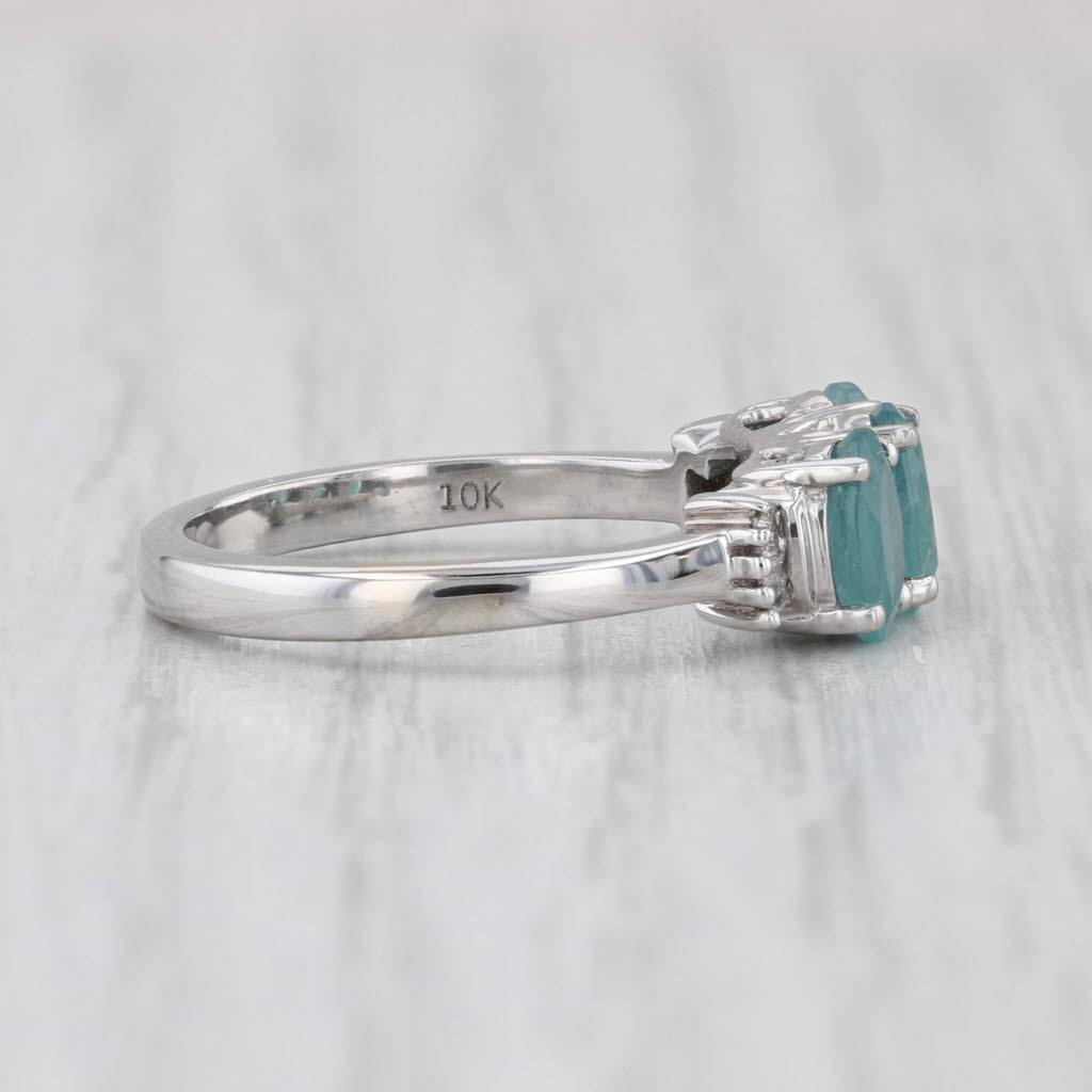 1.69ctw Teal Blue Topaz 3-Stone Ring 10k White Gold Size 5.25 Diamond Accents