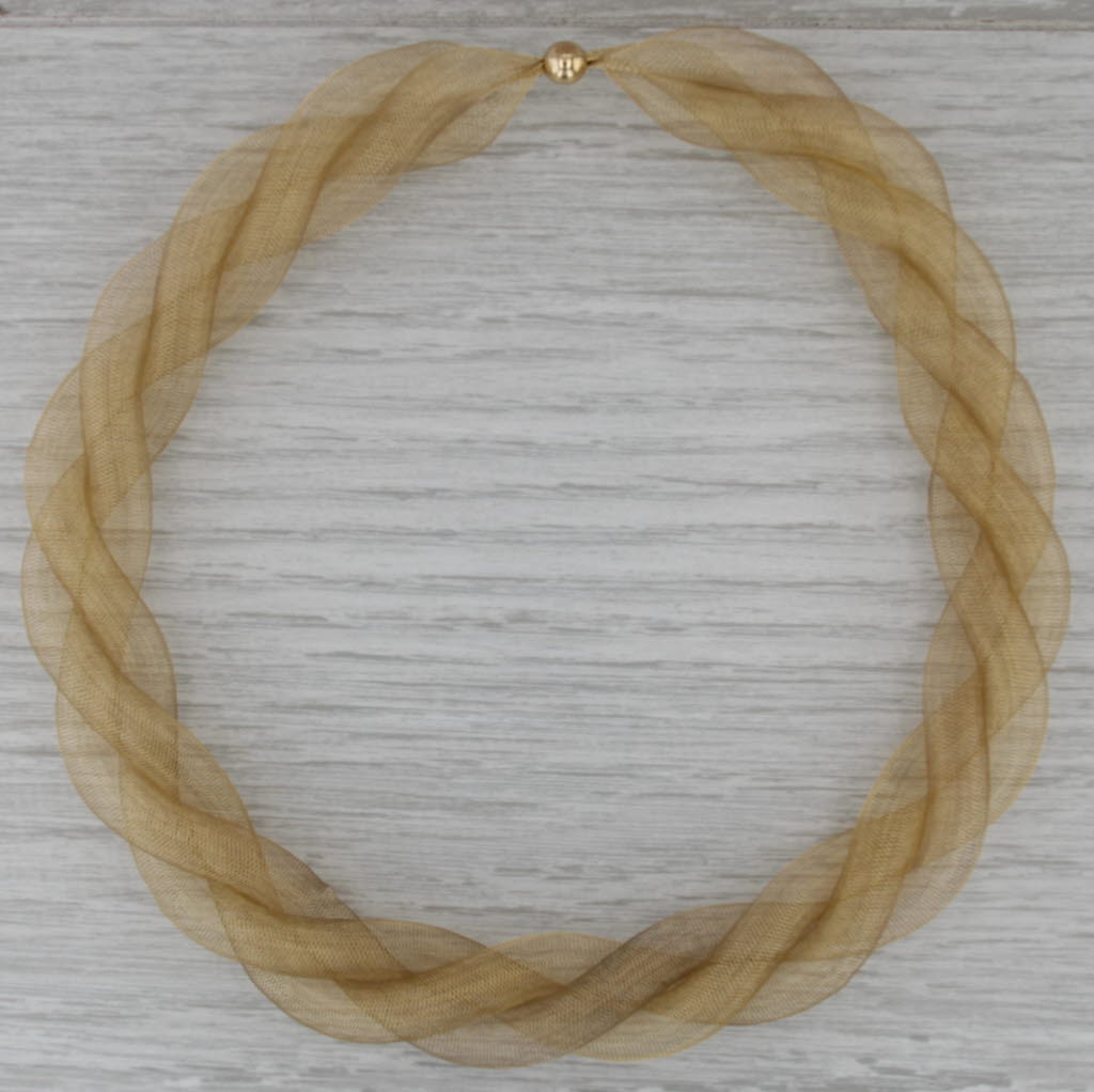 Woven Mesh Chain Necklace 17"+ Adjustable 14k Yellow Gold Statement