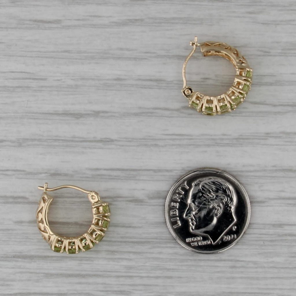 2.80ctw Peridot Hoop Huggie Earrings 14k Yellow Gold Snap Top Hoops
