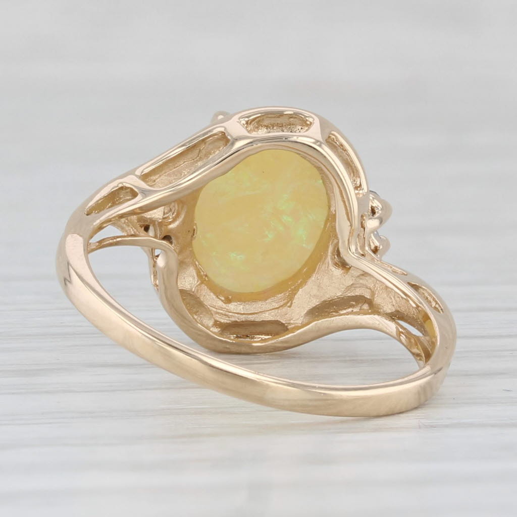 Light Gray Oval Cabochon Opal Diamond Ring 14k Yellow Gold Size 6.25