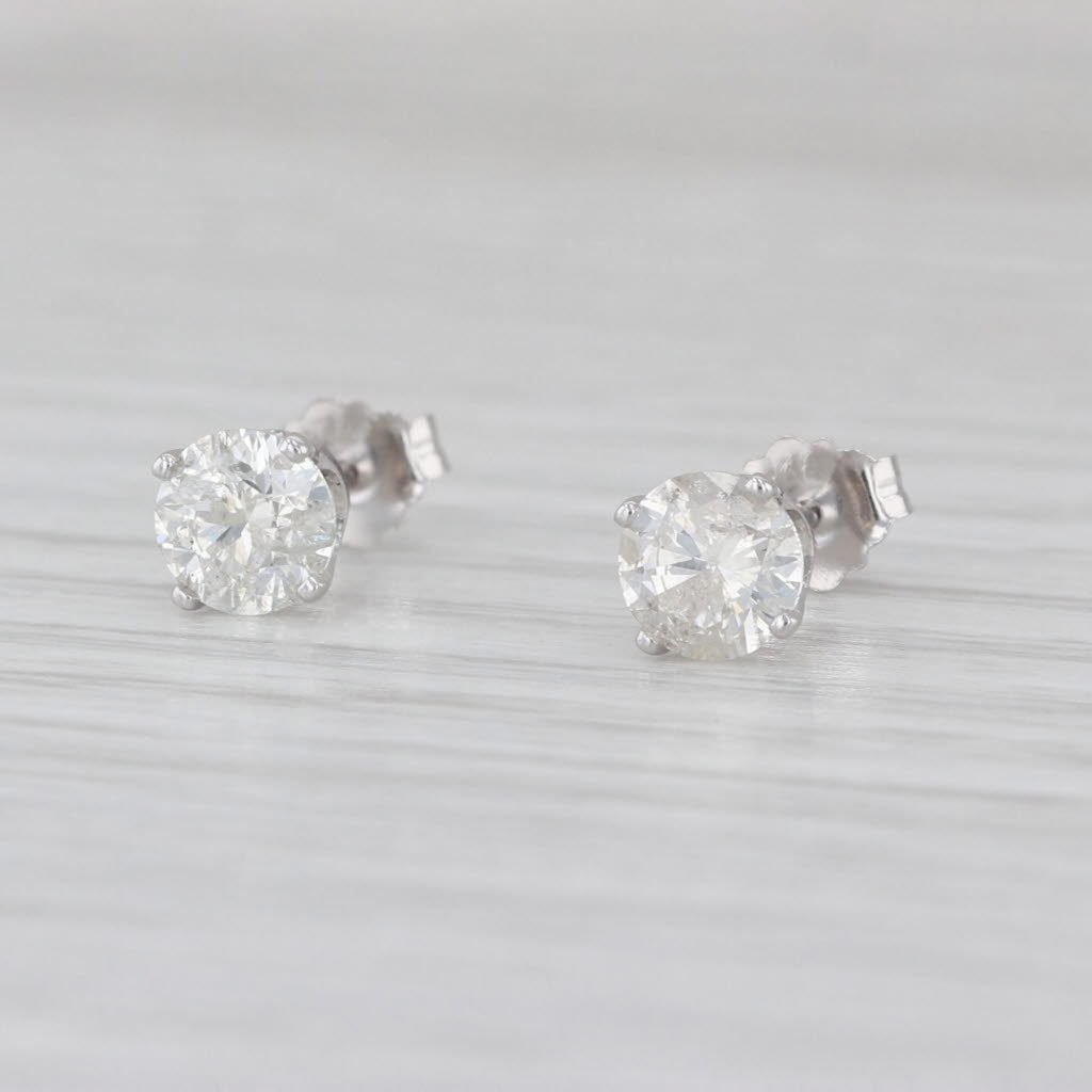 0.98ctw Diamond Stud Earrings 14k White Gold Round Brilliant Solitaire Studs