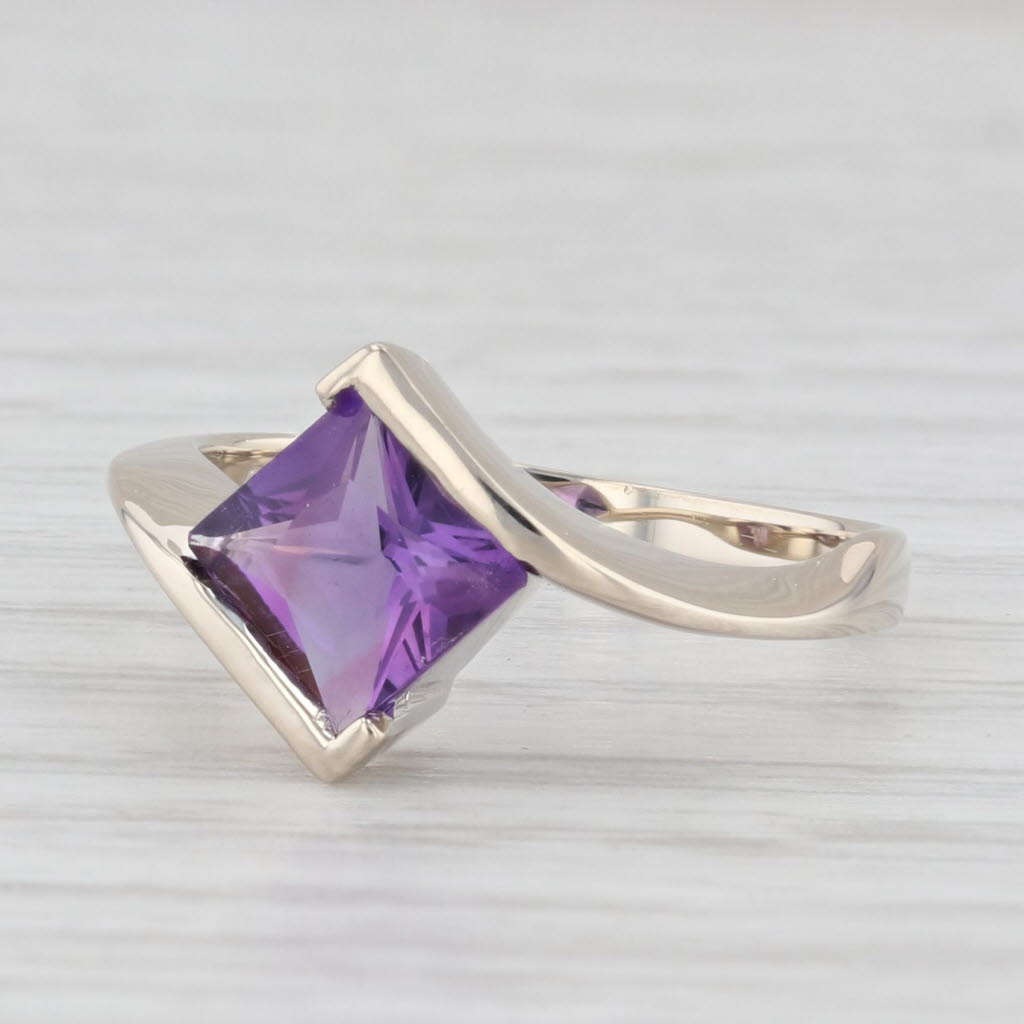 Light Gray 1ct Princess Amethyst Solitaire Ring 14k White Gold Size 5.5