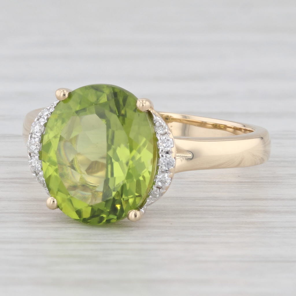 Light Gray 4.03ctw Oval Peridot Diamond Ring 14k Yellow Gold Size 7