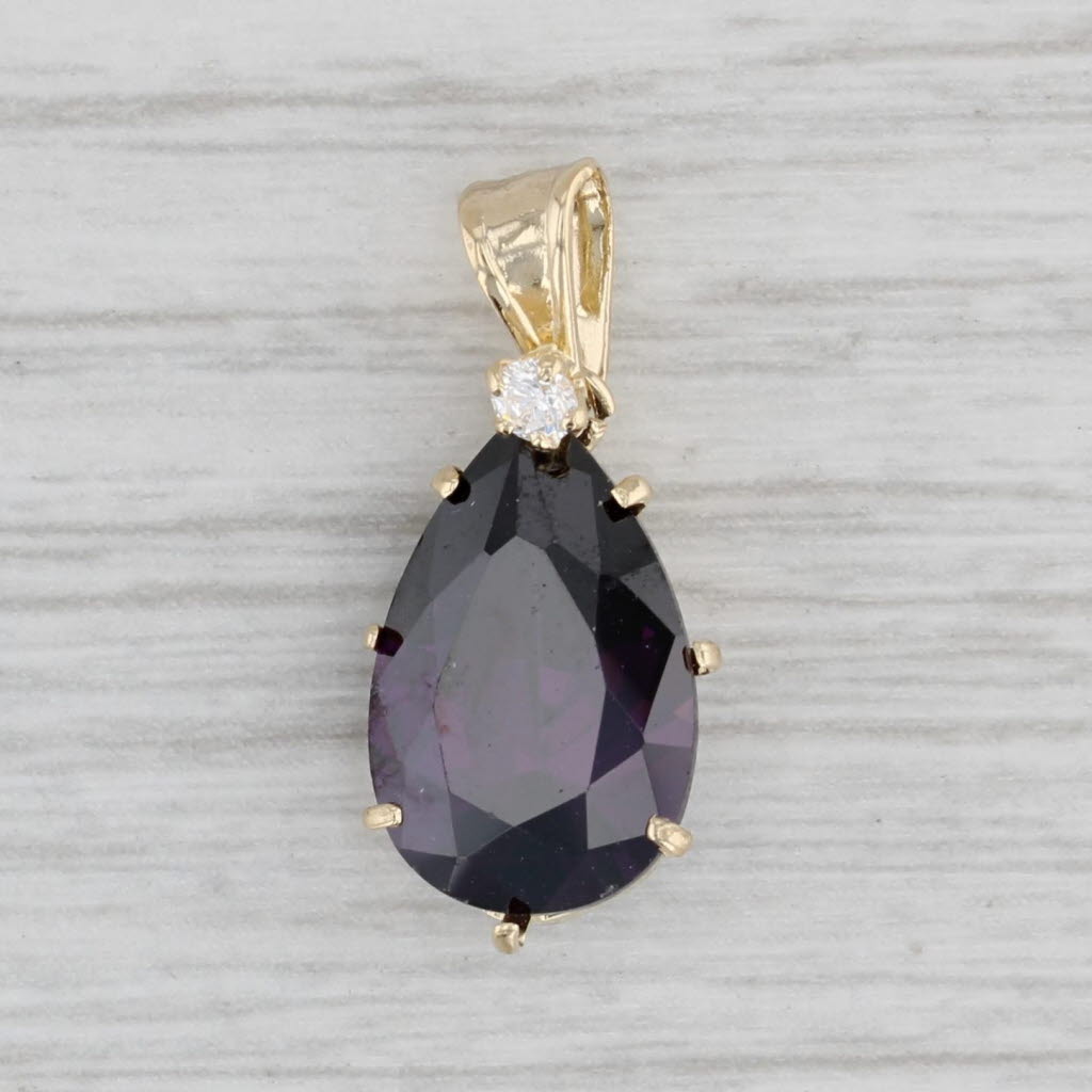 Gray Purple Glass Cubic Zirconia Teardrop Pendant 10k Yellow Gold