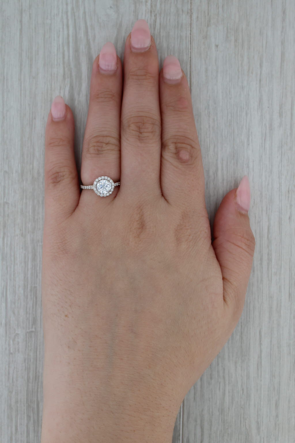 1.39ctw Lab Grown Diamond Halo Engagement Ring 14k White Gold Size 6 IGI