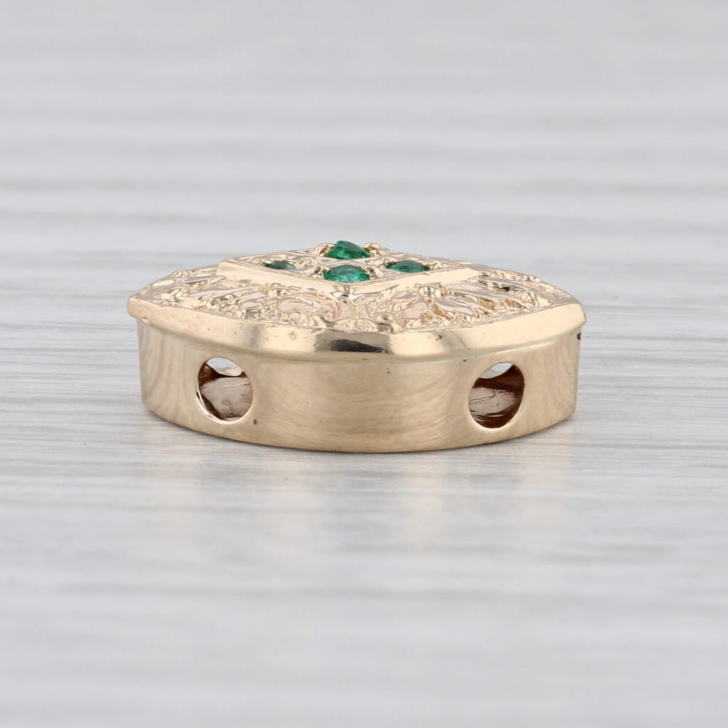 Old Victoria Ornate Emerald Slide Bracelet Charm 14k Yellow Gold Floral Vintage