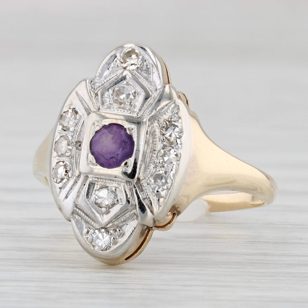 Light Gray Vintage 032ctw Amethyst Diamond Ring 14k Gold Size 7