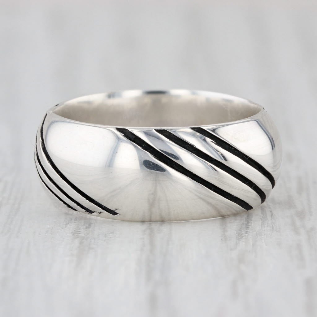 Line Etched Silver Band Sterling Silver Size 6 Ring 8mm Mexico