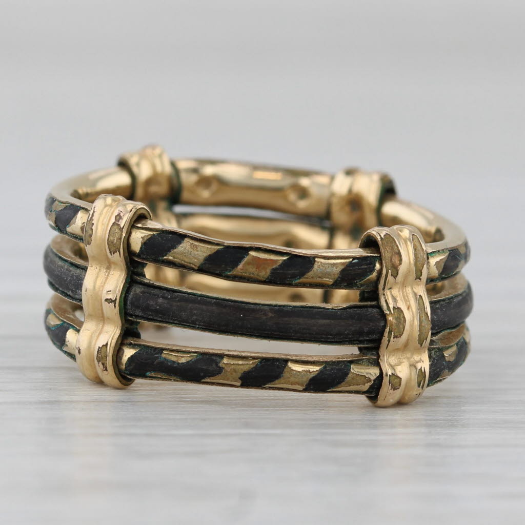 Gray Antique Elephant Hair Ring Gold Filled Stacked 3-Band Size 6