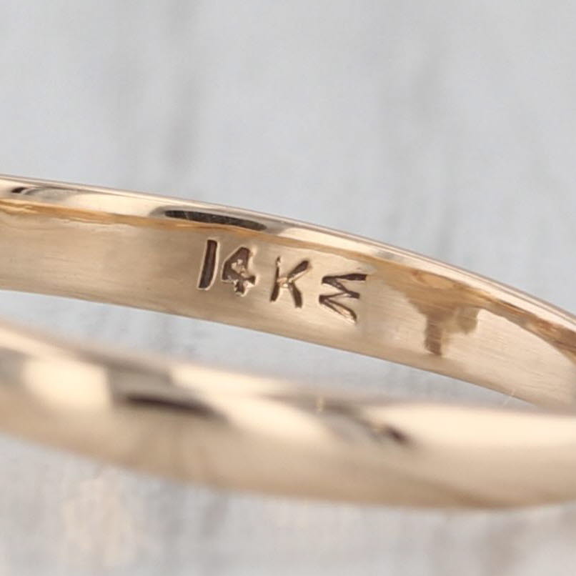 Vintage Woods Round Opal Cabochon Solitaire Ring 14k Yellow Gold Size 6.25