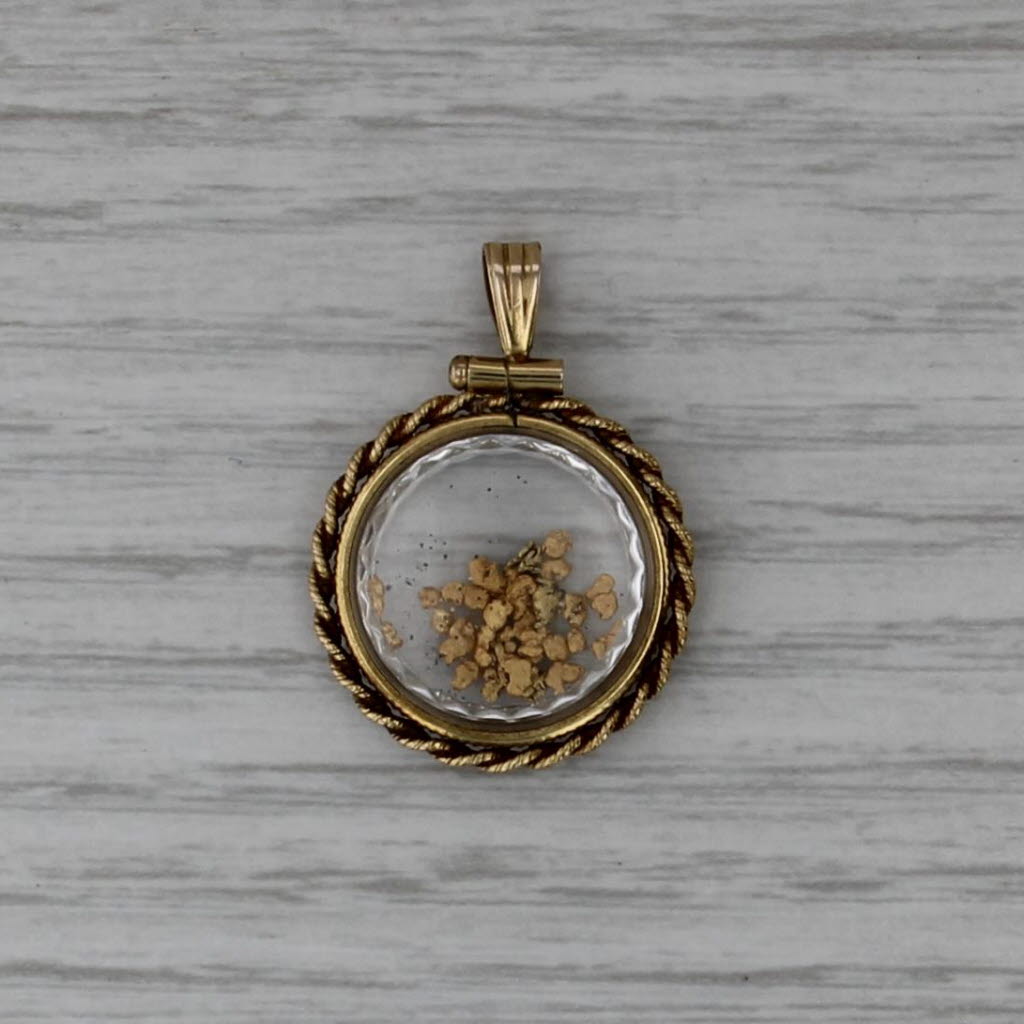 20k Gold Nugget in Glass Vintage Pendant 1/20 12k Gold Filled Bezel
