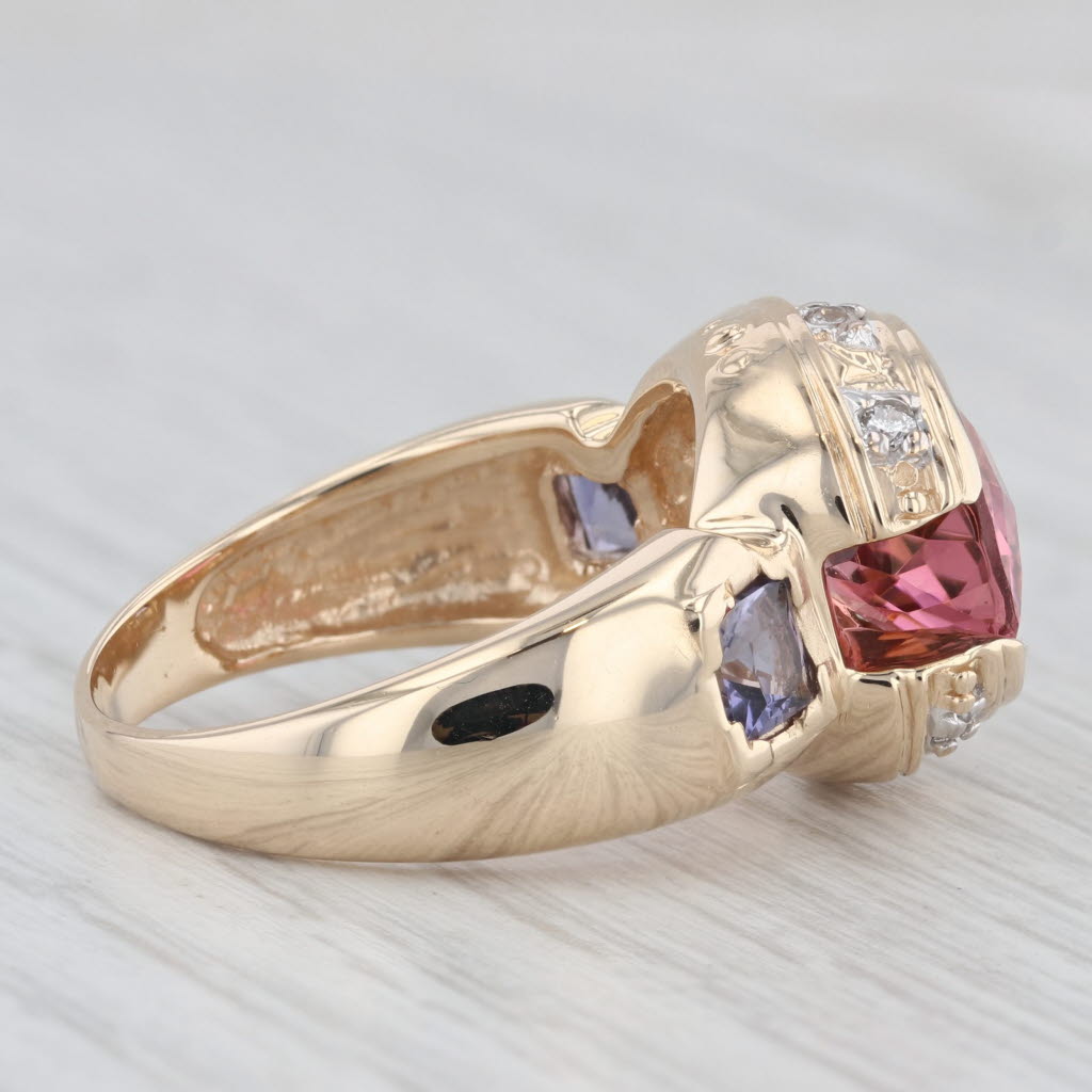 Light Gray 6.50ctw Pink Tourmaline Iolite Diamond Ring 14k Yellow Gold Size 9