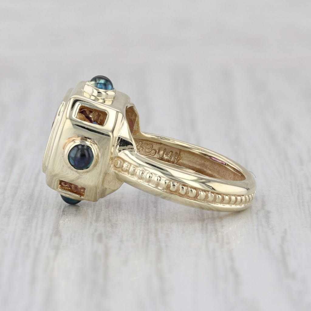 4ct Amethyst Blue Sapphire Cabochons Ring 14k Yellow Gold Size 5 Cocktail