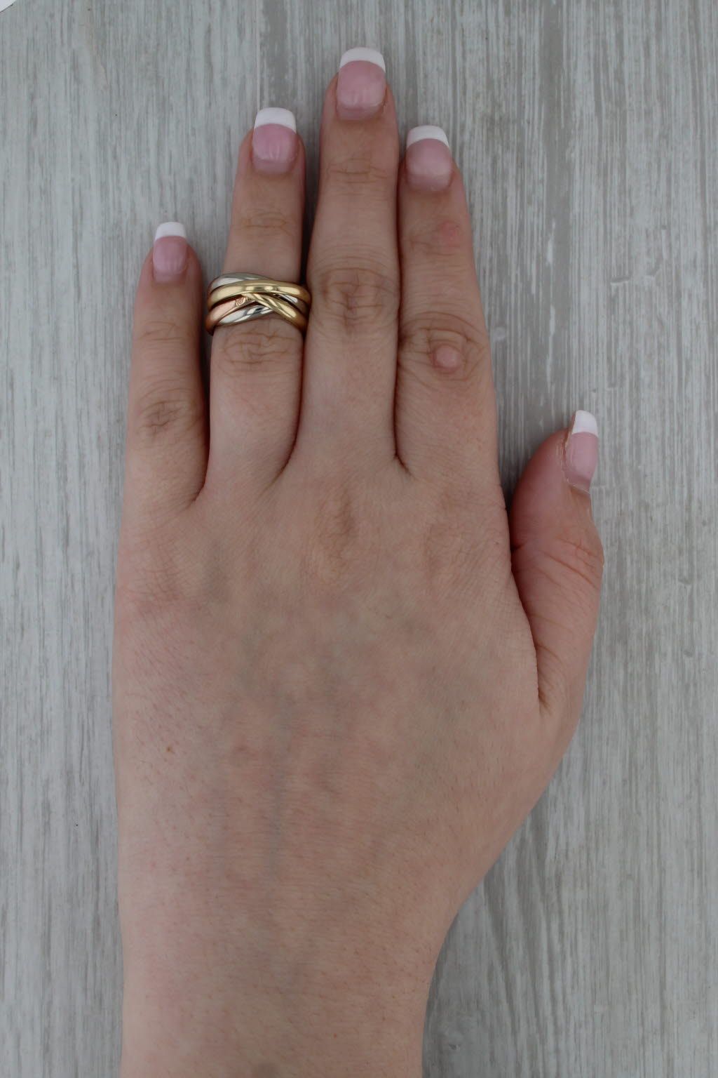 Les Must De Cartier 5 Bands Rolling Rings 18k Yellow Rose White Gold Sz 6.25 52