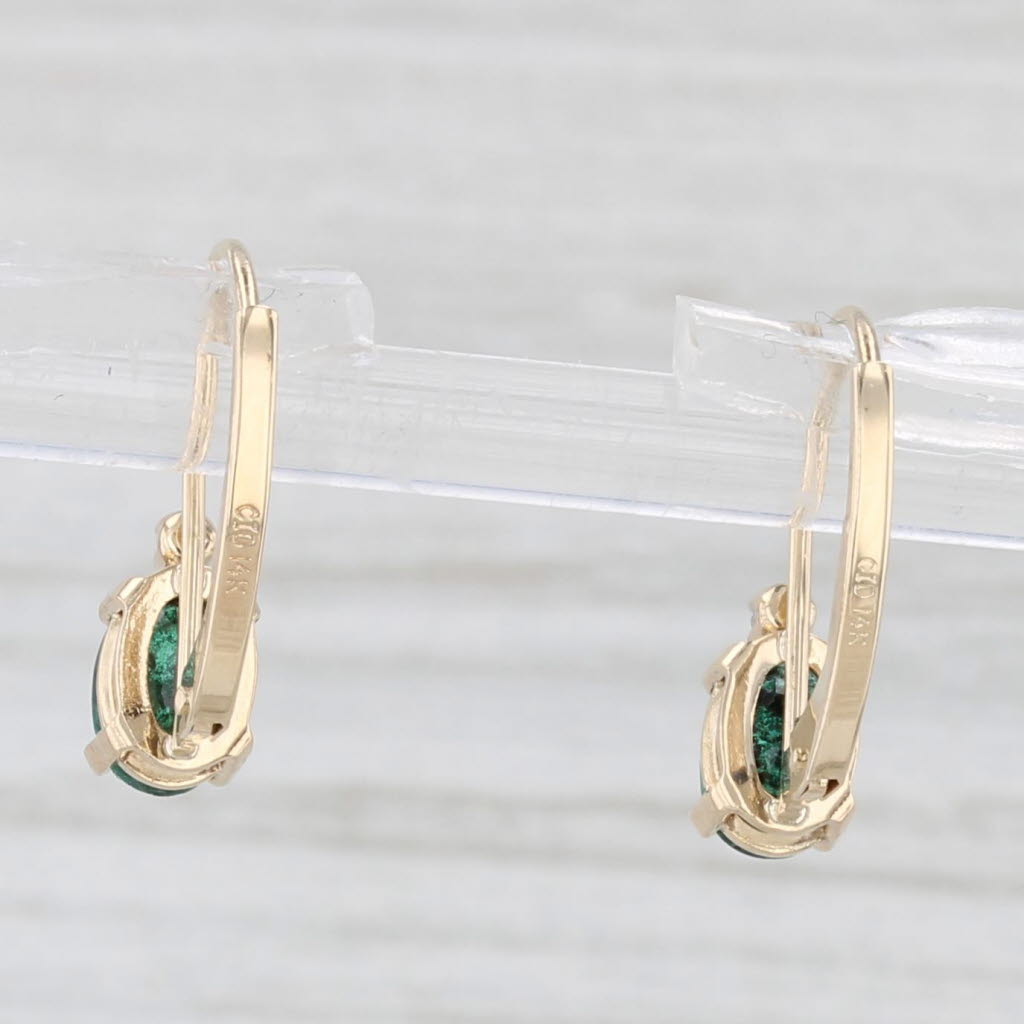 Light Gray 0.86ctw Emerald Diamond Drop Earrings 14k Yellow Gold Lever Backs