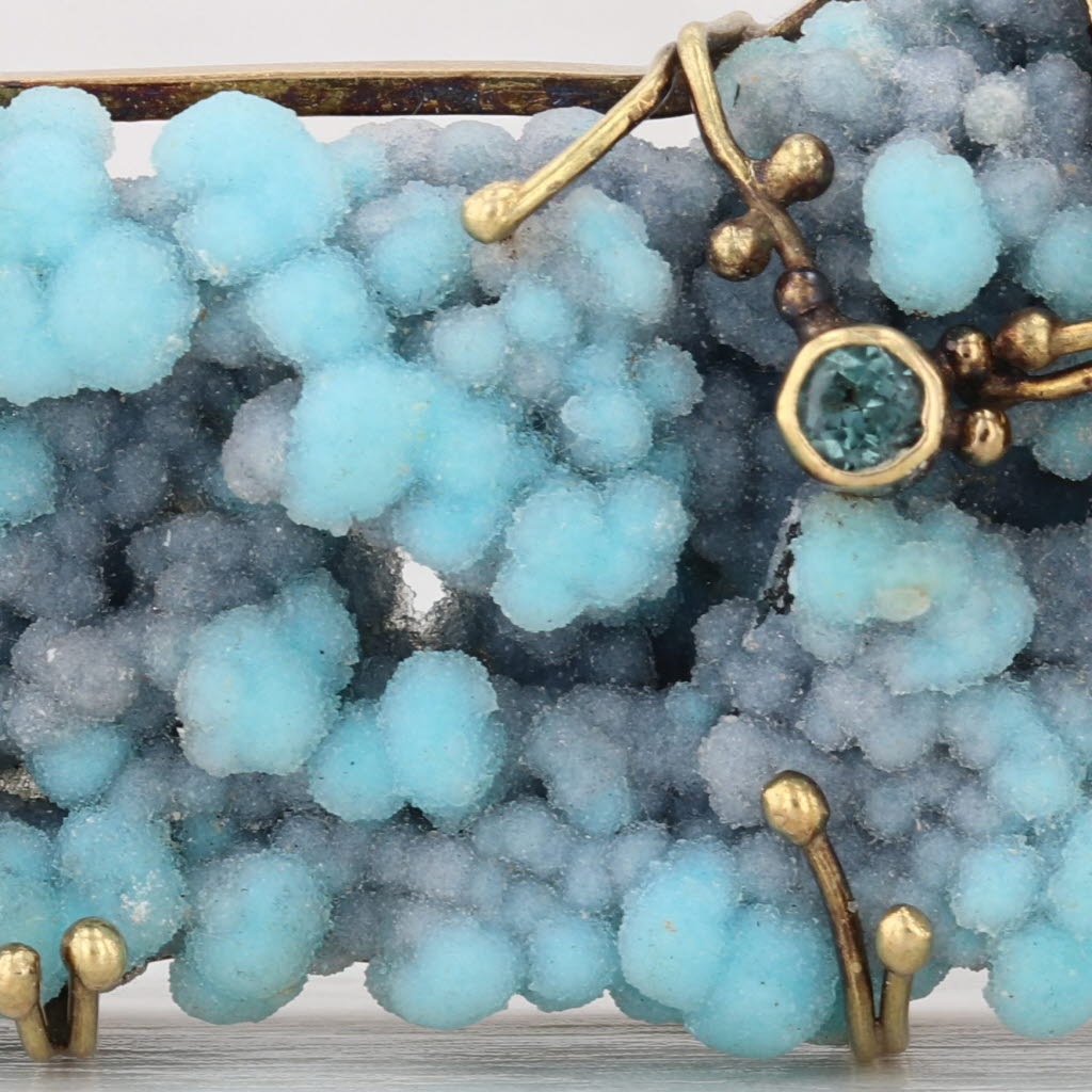 Margaret Thurman The Dreamer Blue Druzy Quartz Tourmaline Pendant 18k Gold