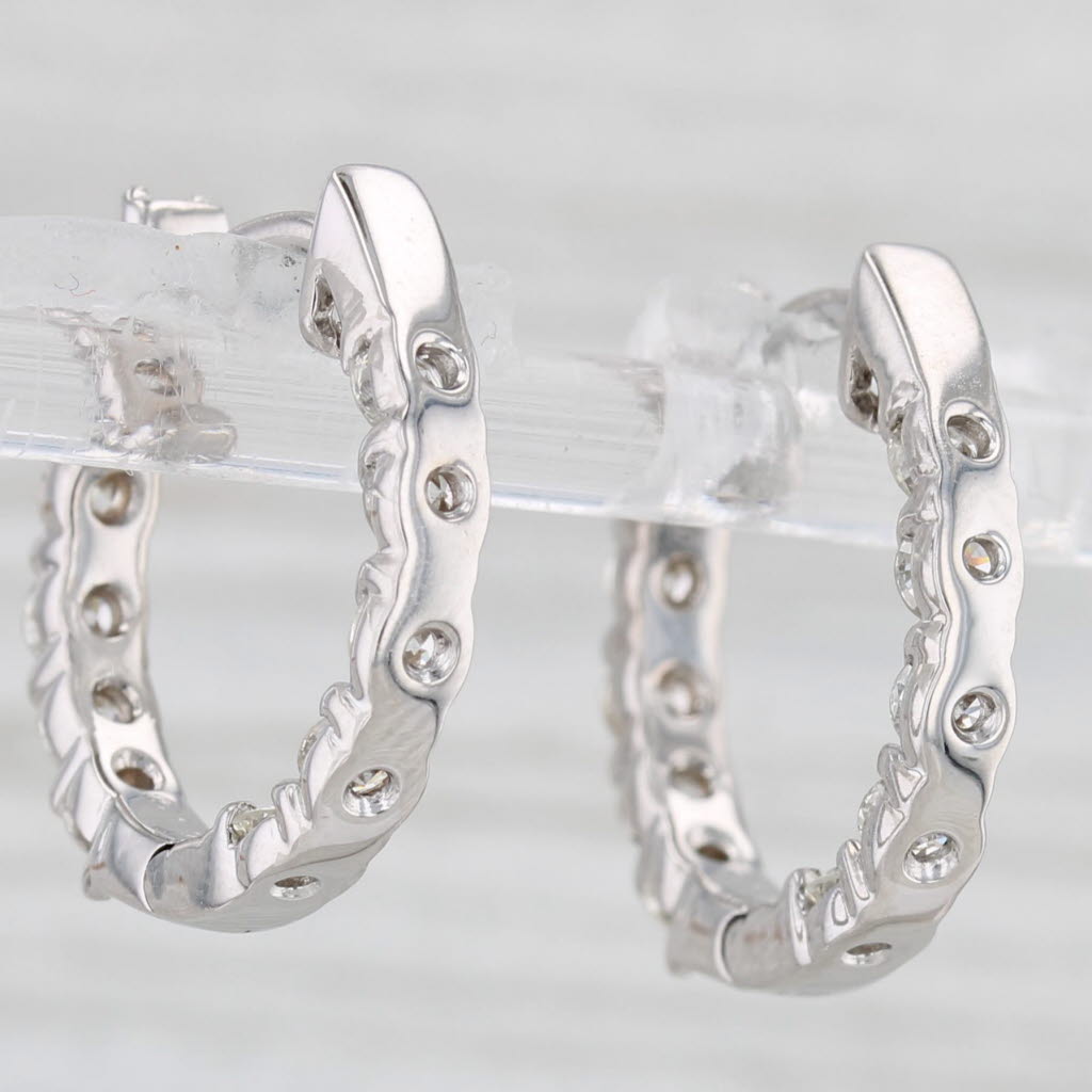 Light Gray 1.50ctw Inside Out Diamond Hoop Earrings 14k White Gold Hinged Round Hoops