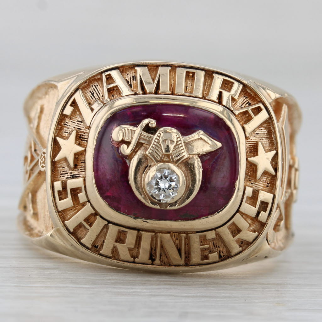 Gray Shriners Ring 10k Gold Lab Created Ruby Diamond La Mora Masonic Size 12.5