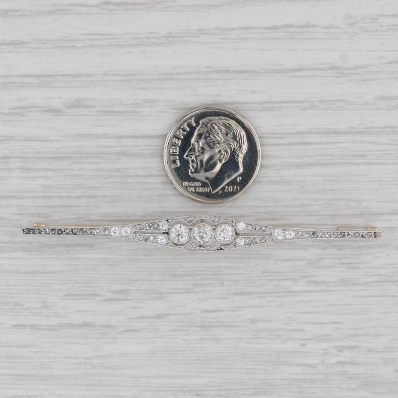 0.72ctw Old European Diamond Bar Pin Platinum 14k Gold Vintage Brooch