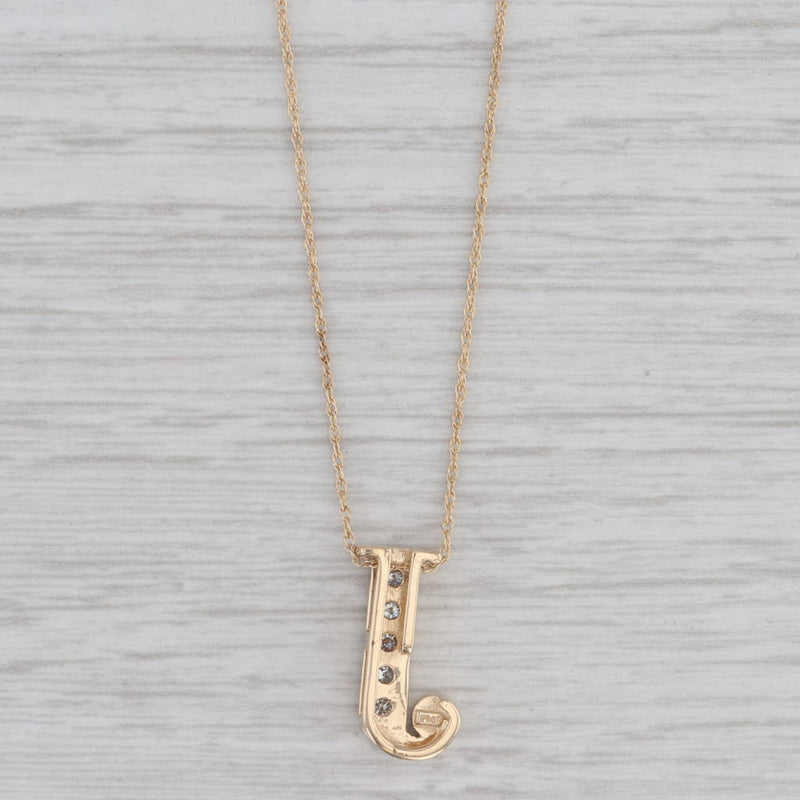 0.15ctw Diamond Letter Initial J Pendant Necklace 14k Yellow Gold 18"Rope Chain