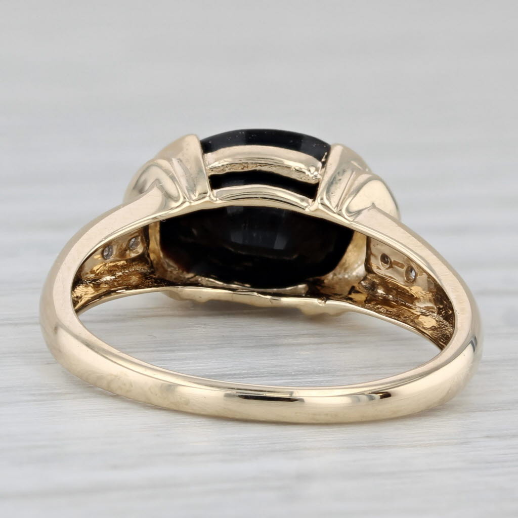 Gray Oval Onyx Diamond Ring 10k Yellow Gold Size 8