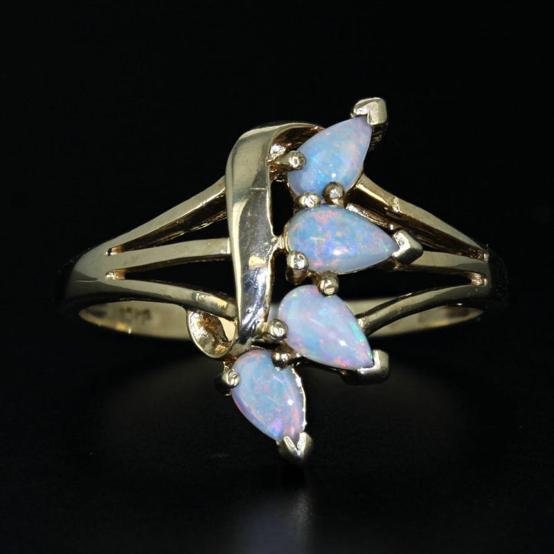 Dark Gray Pear Opal Cluster Ring 10k Yellow Gold Size 9.25