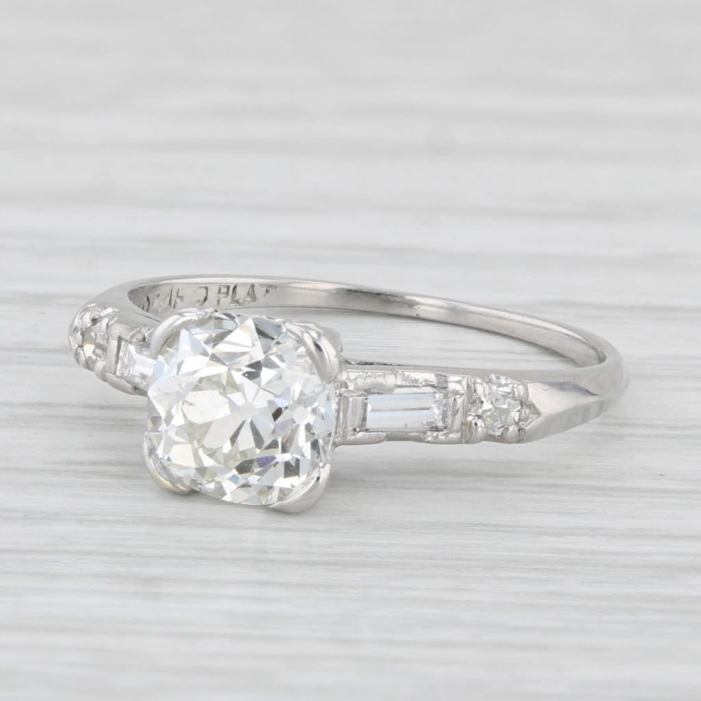 Light Gray Antique 1.16ctw Old Mine Cut Diamond Engagement Ring Platinum Size 5.75