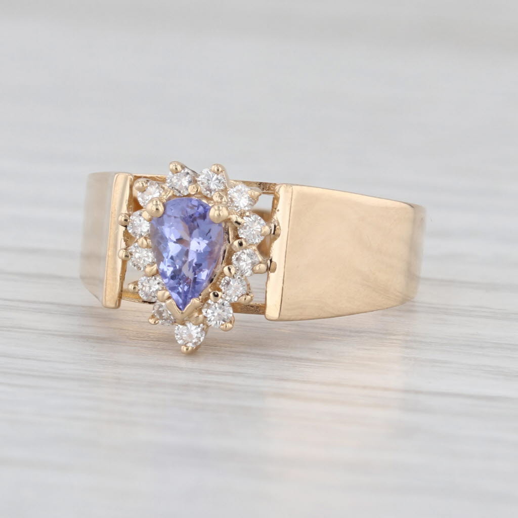 0.60ctw Tanzanite Diamond Halo Ring 14k Yellow Gold Size 6.25 Cathedral Band