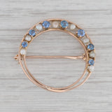 Vintage 0.36ctw Sapphire Pearl Crescent Moon Brooch 10K Yellow Gold Pin