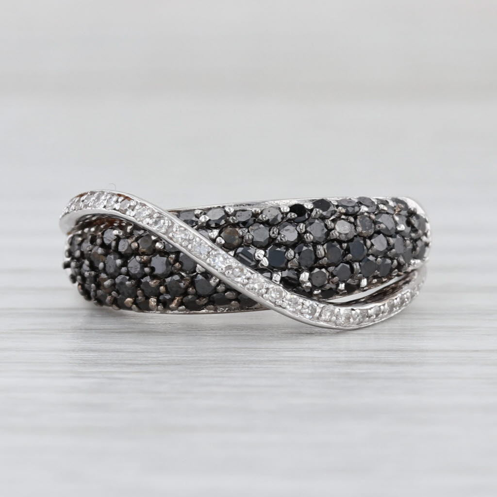 1ctw Black White Diamond Overlay Ring 14k White Gold Size 6.75 Pave Band