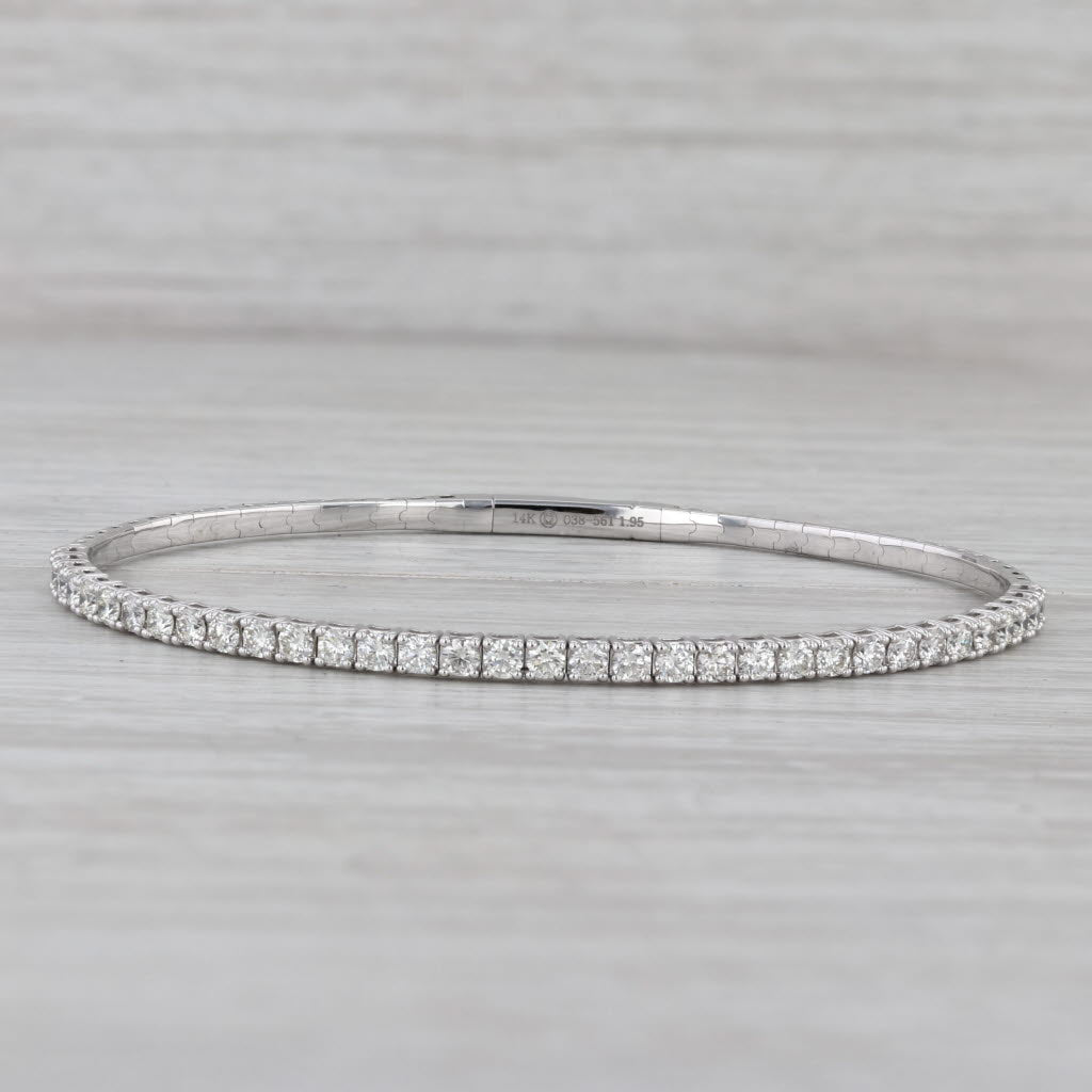 Gray New 2.88ctw Diamond Bead Flexible Bangle Tennis Bracelet 14k White Gold 6.75"