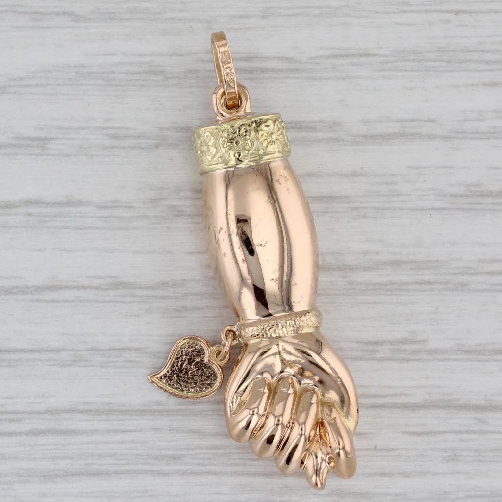 Gray Mano Figa Hand Talisman Good Luck Heart Charm Pendant 18k Rose Yellow Gold