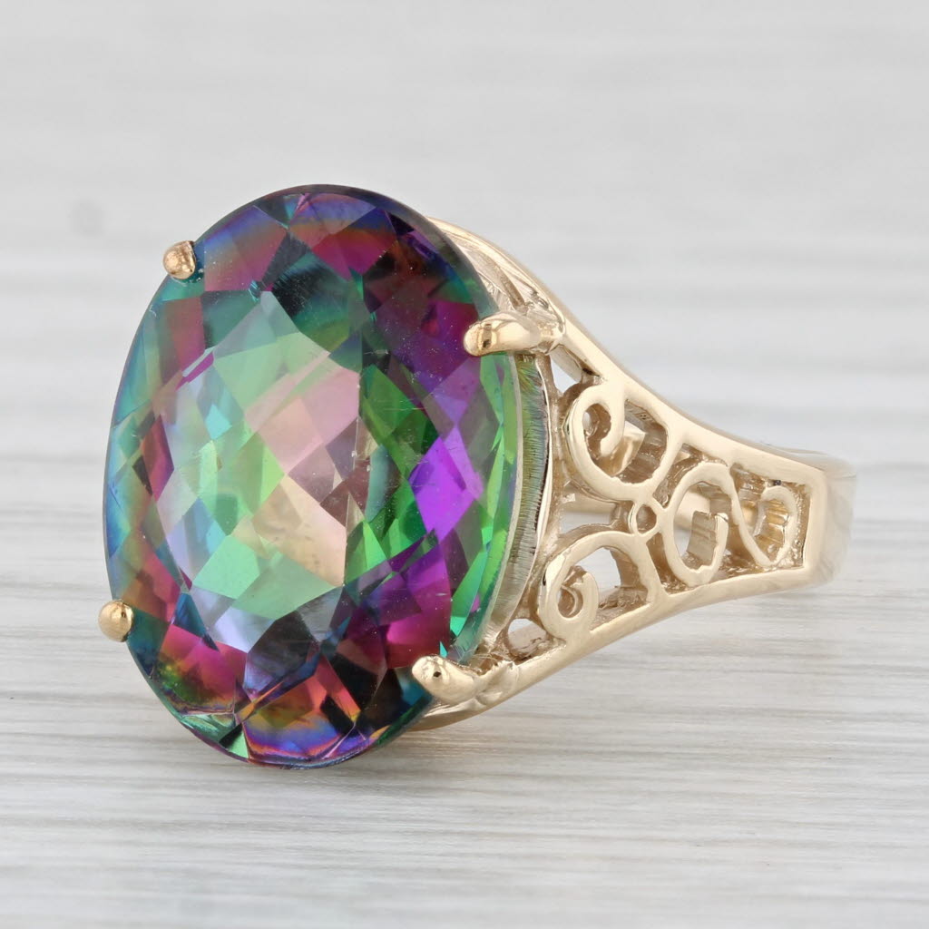 Light Gray 12ct Mystic Topaz Oval Solitaire Ring 10k Yellow Gold Size 7.5