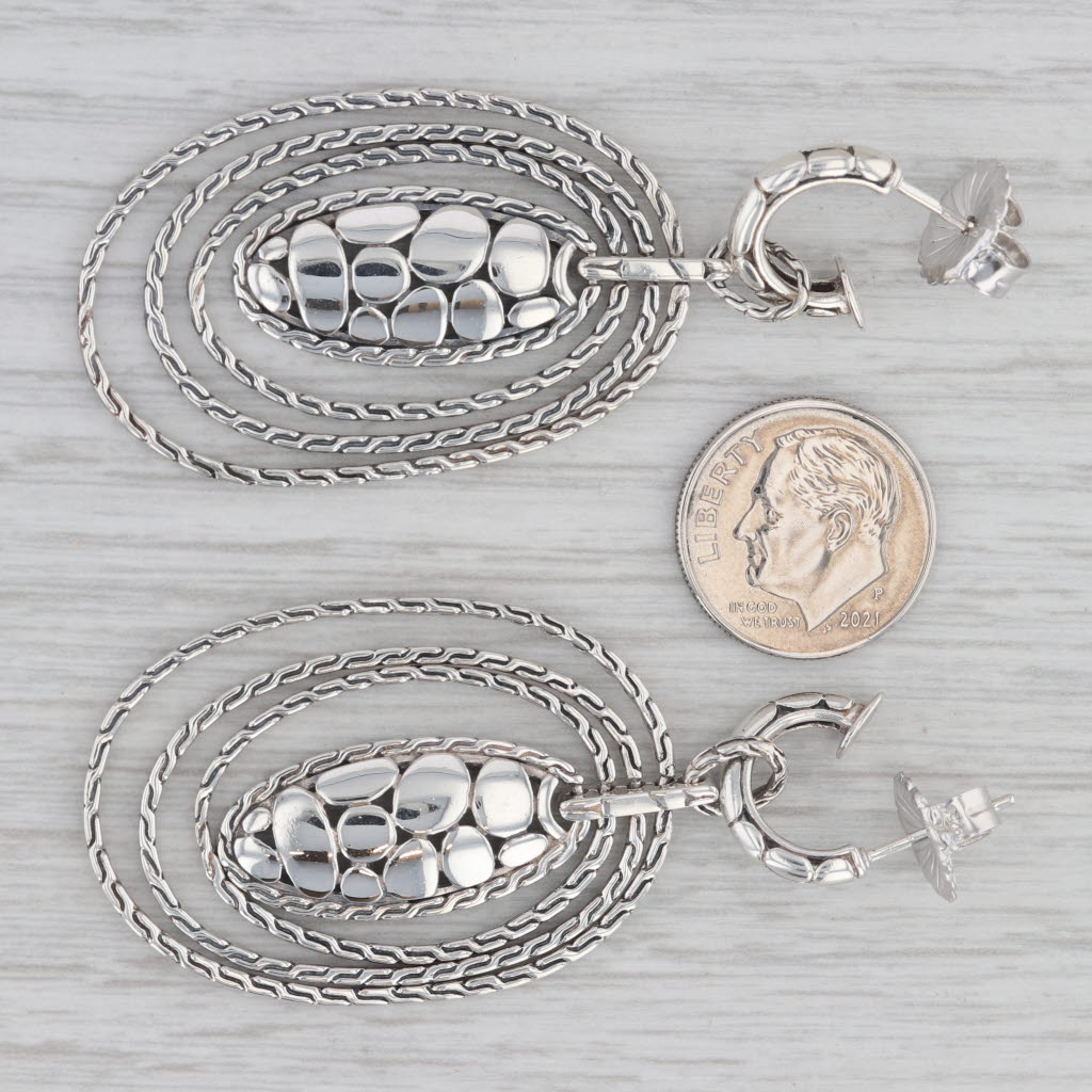 Gray John Hardy Kali Zen Statement Earrings Sterling Silver Drops Enhancers